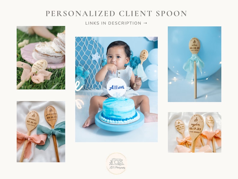 Ensure your first birthday sessions are memorable with a cake smash photography prop, adorned with your newborn photographer logo for a professional and personalized touch.
