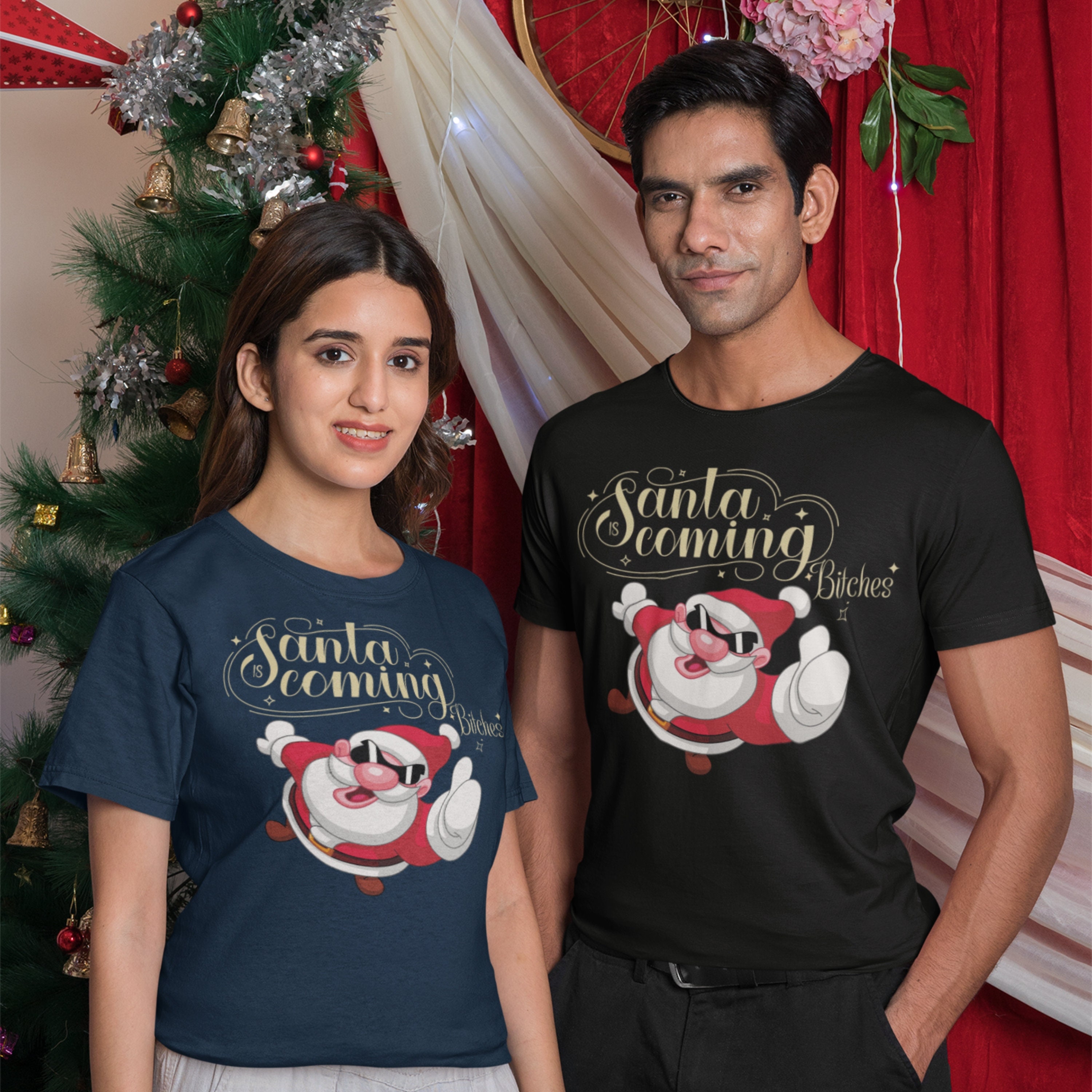 Discover Santa is Coming Bitches Humour T-shirt