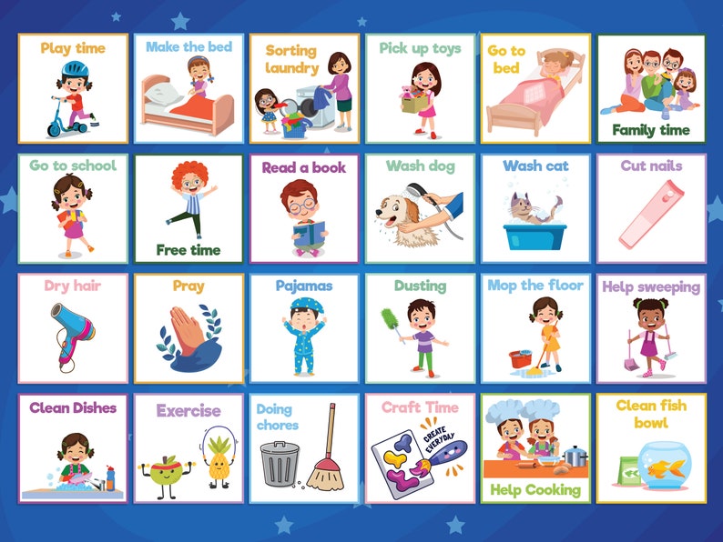 Chore Chart Bedtime Routine Visual Schedule Preschool Etsy Chore chart bedtime routine visual schedule preschool etsy