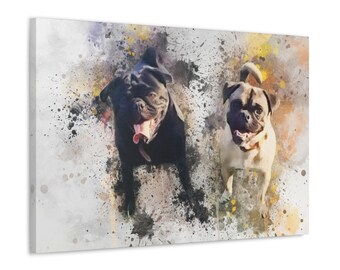 Pet Personalised Canvas| Canvas Ready to Hang| Custom dog and cat watercolour gift Canvas| Pet Portrait| Dog Painting| Pet Painting Gift