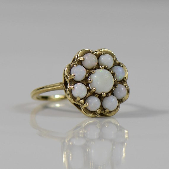 Vintage Opal Flower Yellow Gold Statement Ring - image 3
