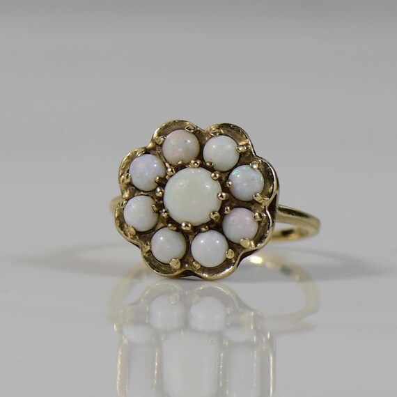 Vintage Opal Flower Yellow Gold Statement Ring - image 4