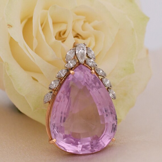 107.5CT Pear Cut Kunzite pendant with Diamond Cro… - image 3