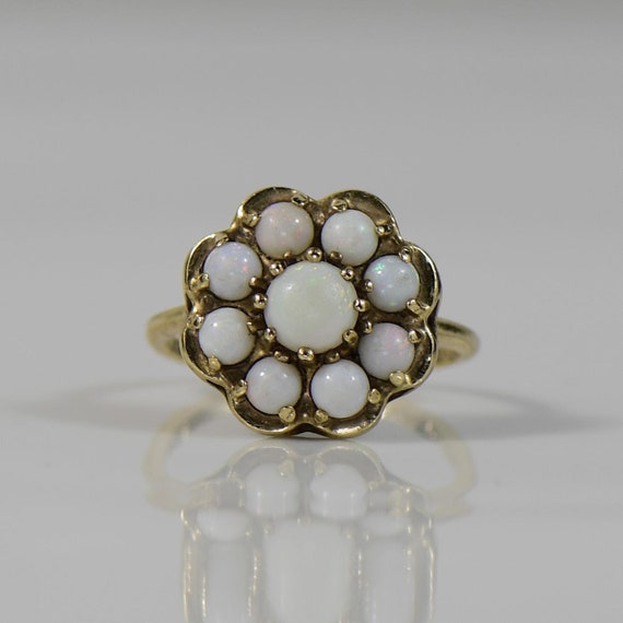 Vintage Opal Flower Yellow Gold Statement Ring - image 2