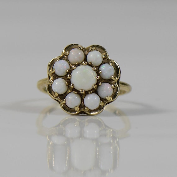 Vintage Opal Flower Yellow Gold Statement Ring - image 1