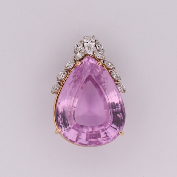 107.5CT Pear Cut Kunzite pendant with Diamond Cro… - image 2