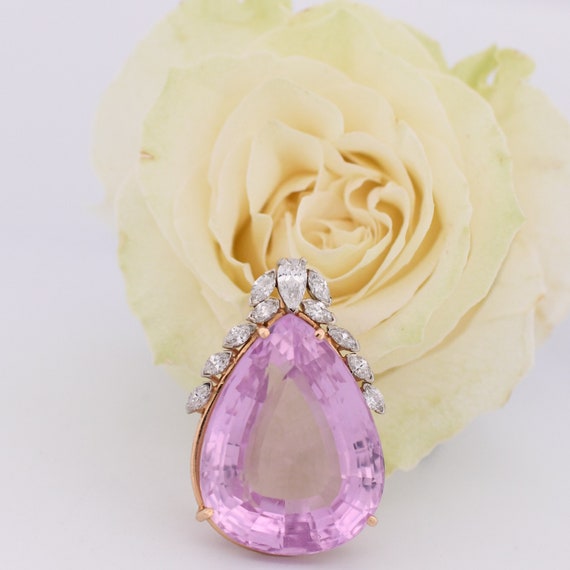 107.5CT Pear Cut Kunzite pendant with Diamond Cro… - image 4