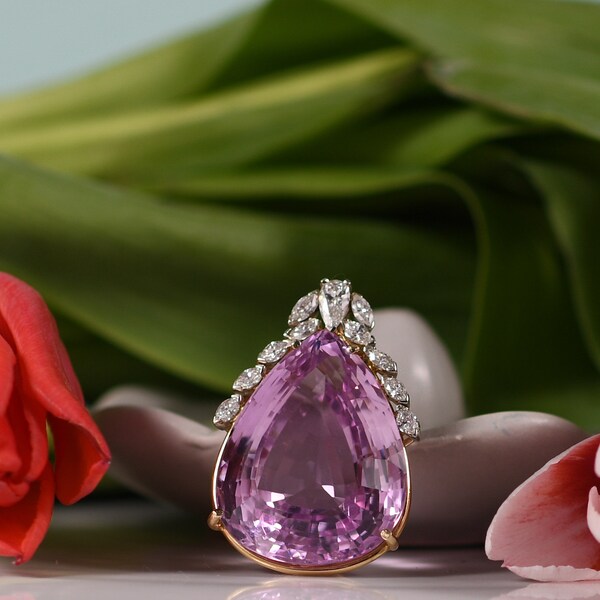 107.5CT Pear Cut Kunzite pendant with Diamond Crown - N-723AXTX-G