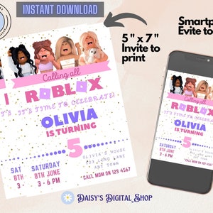Girl Roblox Birthday Party Invitation Template, Printable Birthday ...