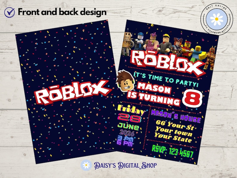 Editable Roblox Birthday Invitation Template, Printable Birthday Party ...