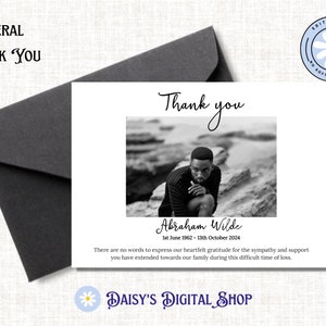 Minimalist Simple Funeral Thank You Card Template, Thankyou Notes, Celebration of Life, Edit Online - No Software Needed F-ABRAHAM