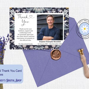 Funeral Thank You Card Template, Thankyou Notes, Celebration of Life, Dark Blue Floral Edit Online - No Software Needed F-BEN