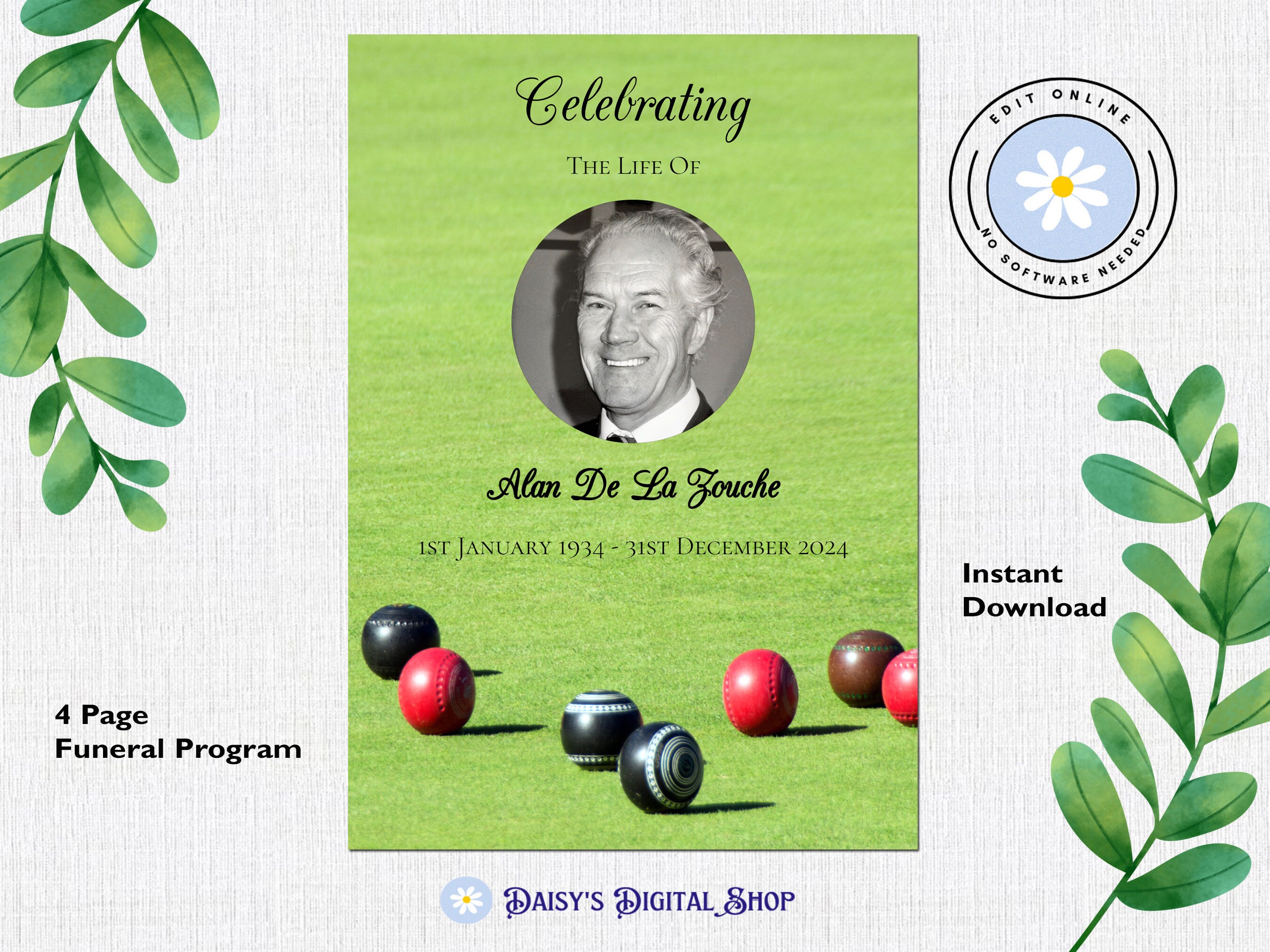 Funeral Program Template, Celebration of Life, Order of Service