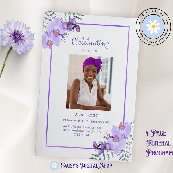 Purple Obituary Template Etsy