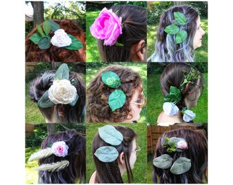 Cottagecore floral hair clips, alligator clip style, faux flowers for festival hairstyles, wedding and bridal hair, cute girly barrettes