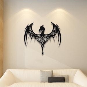 Arte mural de metal, escultura de alas de dragón / Acero de calibre 18 / Tamaños de 12 a 36 pulgadas, decoración para interiores y exteriores imagen 2