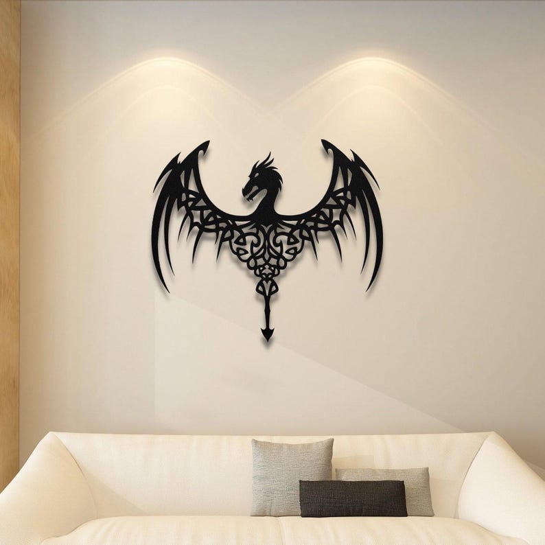 Arte mural de metal, escultura de alas de dragón / Acero de calibre 18 / Tamaños de 12 a 36 pulgadas, decoración para interiores y exteriores imagen 2