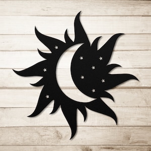 Sun Moon Stars Metal Art, Celestial Art, Spiritual Art, Outdoor Decor, Patio Decor, SunMoon Metal Art