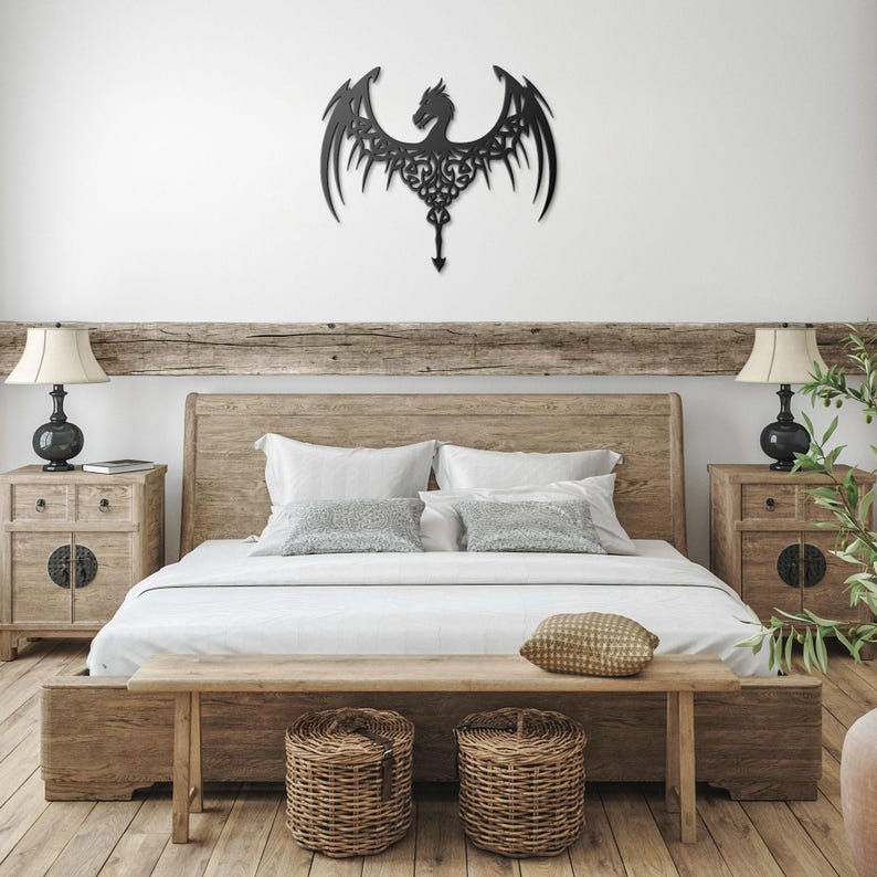 Arte mural de metal, escultura de alas de dragón / Acero de calibre 18 / Tamaños de 12 a 36 pulgadas, decoración para interiores y exteriores imagen 7