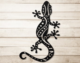 Gecko Lizard Metal Wall Art, Outdoor Garden Decor, Southwestern Decor, Desert Art, Gecko Swirl Design