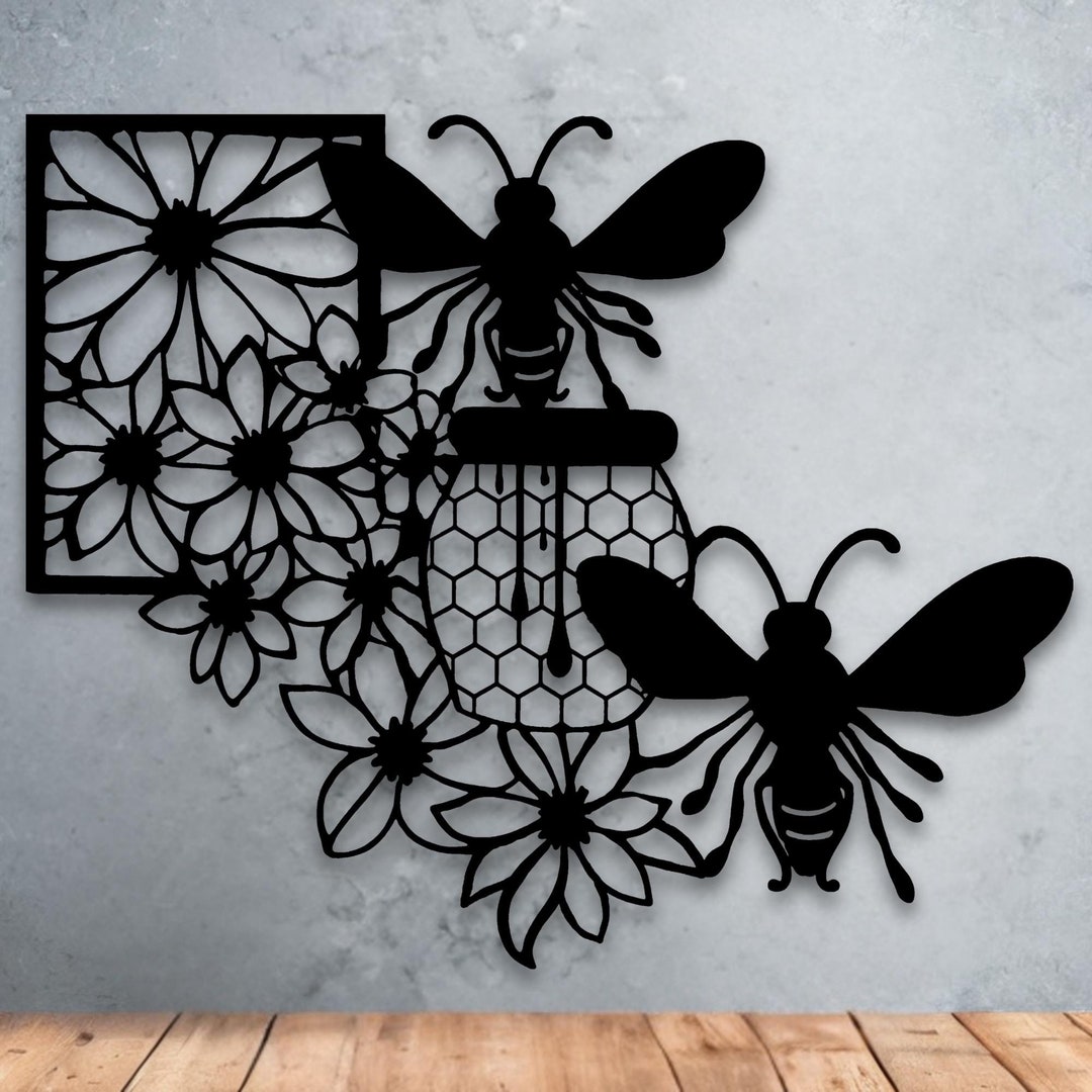 kitchen wall art | bee art print | honey bee decor |... Bee and Honeycomb Metal Wall Art: Rustic Farmhouse Decor - Etsy