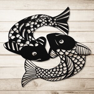 Koi Fish Metal Wall Art, Yin and Yang Symbol, Zen Metal Art, Garden Patio Art