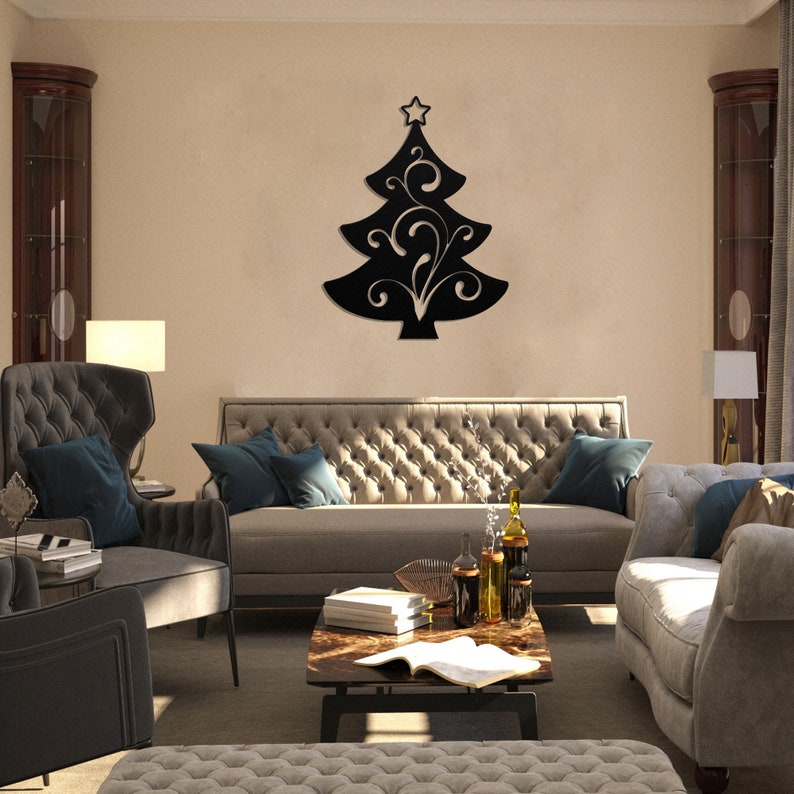 Ornamental Christmas Tree Metal Wall Art Holiday Season Tree Etsy