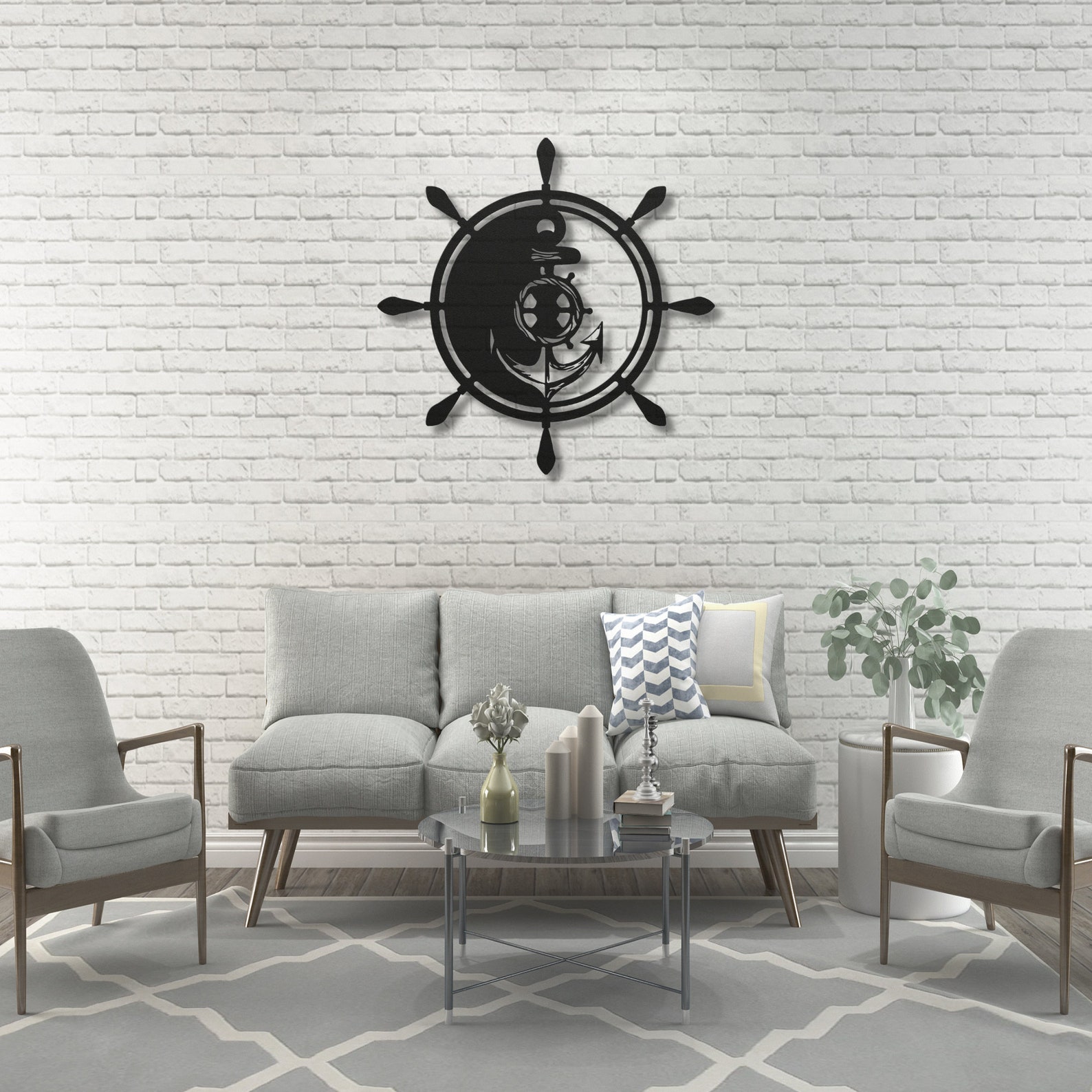 Nautical Anchor Wheel Metal Wall Art, Anchor Art, Boat Lovers Art, Nautical Decor, Ocean Art