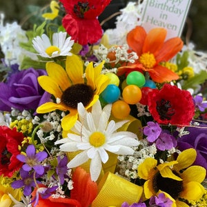 cemetery, Happy Birthday in Heaven, funeral, cemetery, artificial flowers, grave markers, celebration, headstone saddle, wreath, mausoleum,