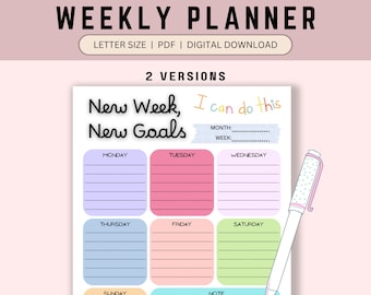 Weekly Planner, Daily Planner, Organization, to do list, stationary, Personal Planner, Instant Download, Printable Planner