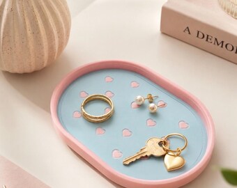 Oval Trinket Tray | Pastel | Heart Design | 3D Printed