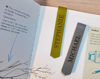 Personalized Faux Leather Magnetic Bookmark: Engraved Name