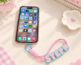 Personalized Chunky Letter Phone Charm, Custom Name Phone Strap, Paracord Wristlet, Cute Beaded Phone Charm, Gift for Her