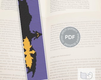 Modèle de marque-page point de croix Dragon Flight | Silhouette sombre fantastique