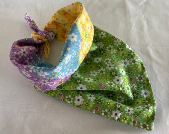 Dog bandana, multicolored floral patterns, reversible, cotton fabric, tie on, for dogs and puppies