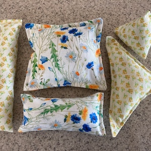 Set of five floral print catnip toys in two floral patterns and assorted shapes, stuffed with organic catnip, cat gifts, for cats and kitten