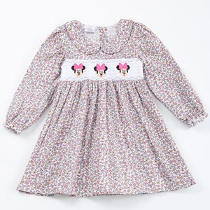 Girl's Dainty Floral Print Minnie Smocked Dress