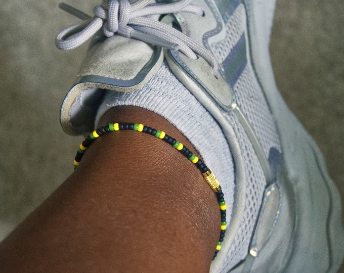 Jamaica Beaded Anklet | Caribbean Jewelry | Rasta Accessories | Barrel Screw Clasp | Handmade Unisex Gifts