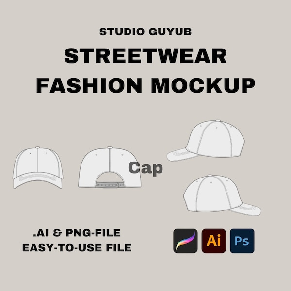 Streetwear Fashion Vector Mockup Adobe Illustrator AI Tech Oversized Fit Hoodie T-Shirt Template Cap Hat Fashion Mockup Sweatshirt Mockup
