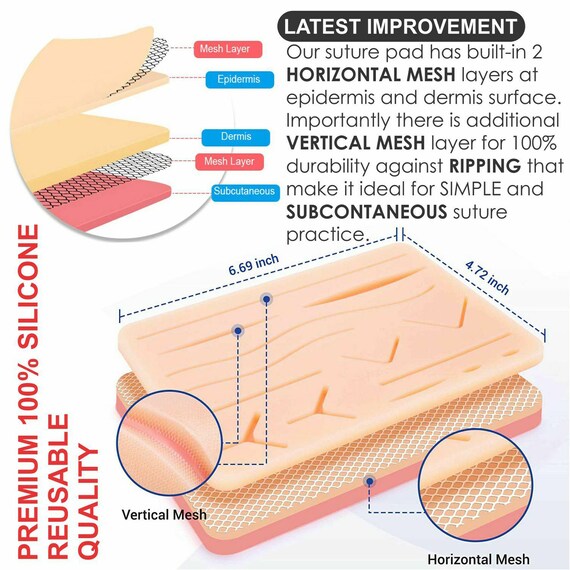 Kit Sutura Completo Per Studenti Di Medicina | Cuscinetto In Silicone Con 14 Ferite | 24 Fili Sterili + Strumenti | Include Videocorso Online