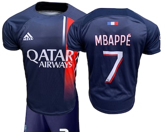 PSG Soccer Home Jersey and Shorts Kit, Mbappe # 7 Fans Youth Unisex Football Uniform