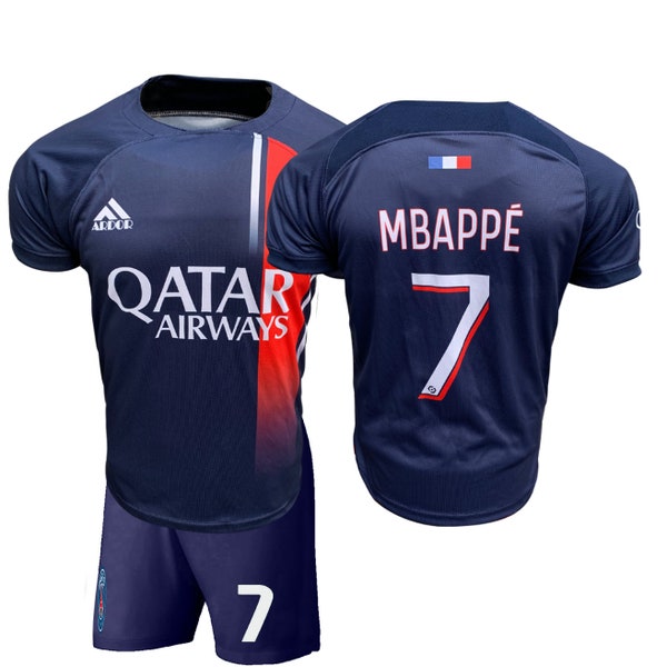 PSG Soccer Home Jersey and Shorts Kit, Mbappe # 7 Fans Youth Unisex Football Uniform