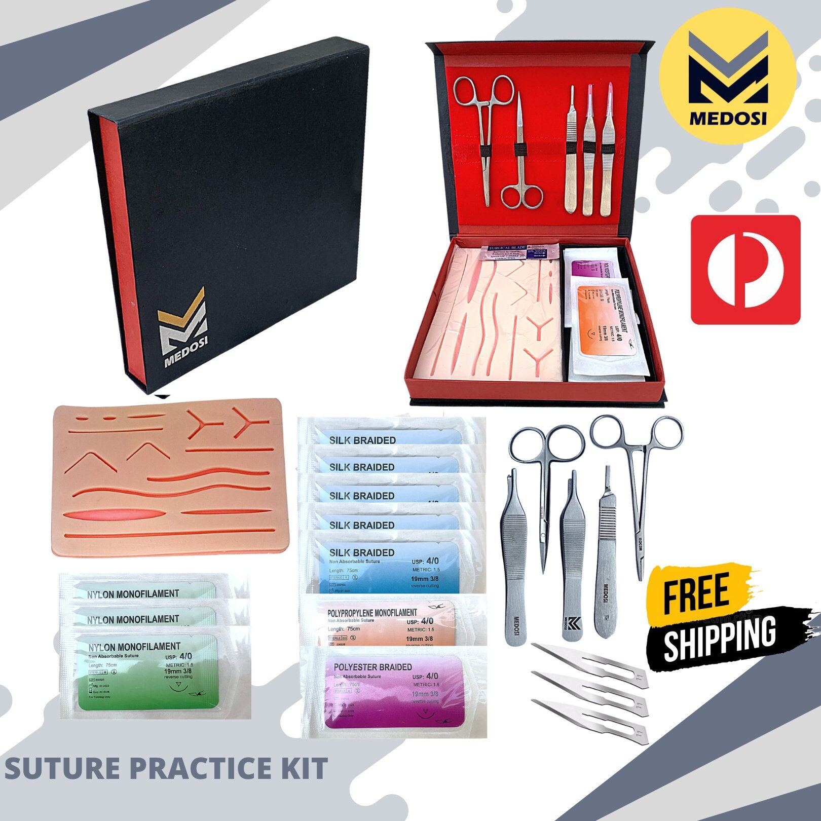Practica Sutura Con Almohadilla De Silicona Con Varias Heridas Para  Practicar,suture Practice Kit With Silicone Wound Pad for Students 34pec 