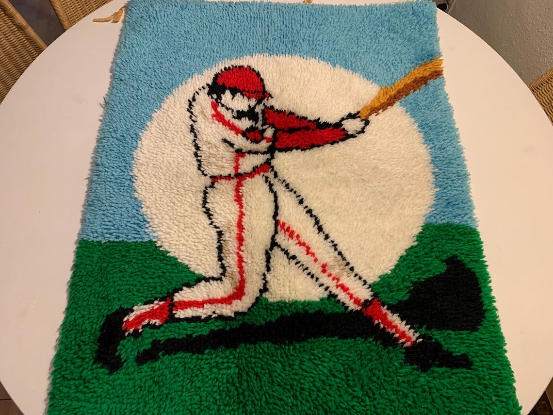 Vintage Baseball Player 1970's Shag Latch Hook Rug Wall Art - Etsy Canada