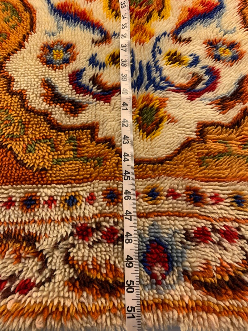 Vintage Latch Hook Rug Large Accent Rug Approx. 35x51.5 Hand Made With Backing Orange Brown