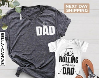 Papa en rollen met mijn vader. Vaderdagcadeau voor vader, zoon, dochtershirt, baby. Bijpassend golf-T-shirt. Bijpassende T-shirts voor vader en zoon. Golf vader