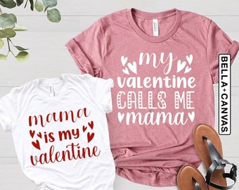 Mommy and Me Valentine Shirts, My Valentine Calls Me Mama is My Valentine, Matching Valentines Day Shirt Outfits, Baby Toddler Kids Mom Gift