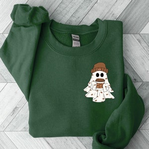 Cute Spooky Coffee Sweatshirt, Womens Ghost Sweatshirt, Spooky Season, Fall Coffee Lover Shirt, Halloween Party Shirt, Fall Graphic Shirt