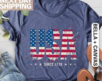 Distressed USA Since 1776 Tee: Retro American Flag Patriotic T-Shirt
