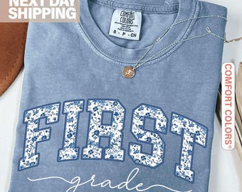 Comfort Colors® First Grade Teacher Shirt, Toile de Jouy 1st Grade T-Shirt, First Grade Teacher Appreciation Gift, Elementary School T-Shirt